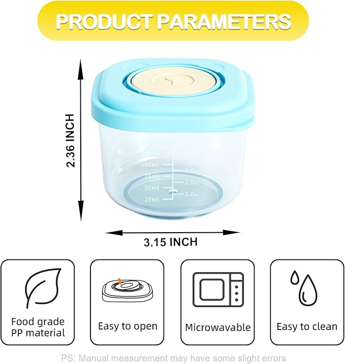 Baby Food Containers - 5 oz Food and Snack Storage Jars with Sealing Lids, Safe and Durable, Freezer, Microwave and Dishwasher Safe