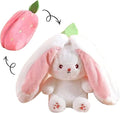 2PCS Reversible Carrot Strawberry Bunny Plush with Zipper, Easter Bunny Stuffed Animal Toy, Cute Rabbit Plushie Birthday Gift for Boys Girls Kids (1pcs 13.8" Strawberry)