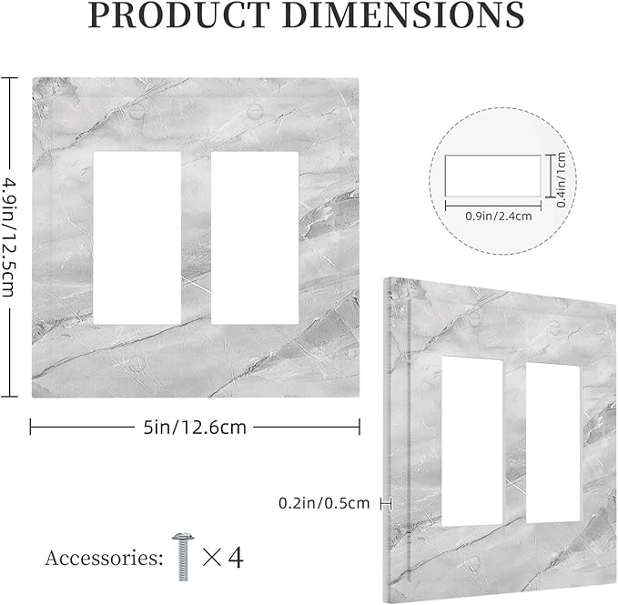 Decorative Outlet Covers Gray Marble Pattern 2 Gang Double Rocker Light Switch Cover Plate Electrical Switch Plate Cover Decorate GFCI Wall Plate for Home Farmhouse Decor