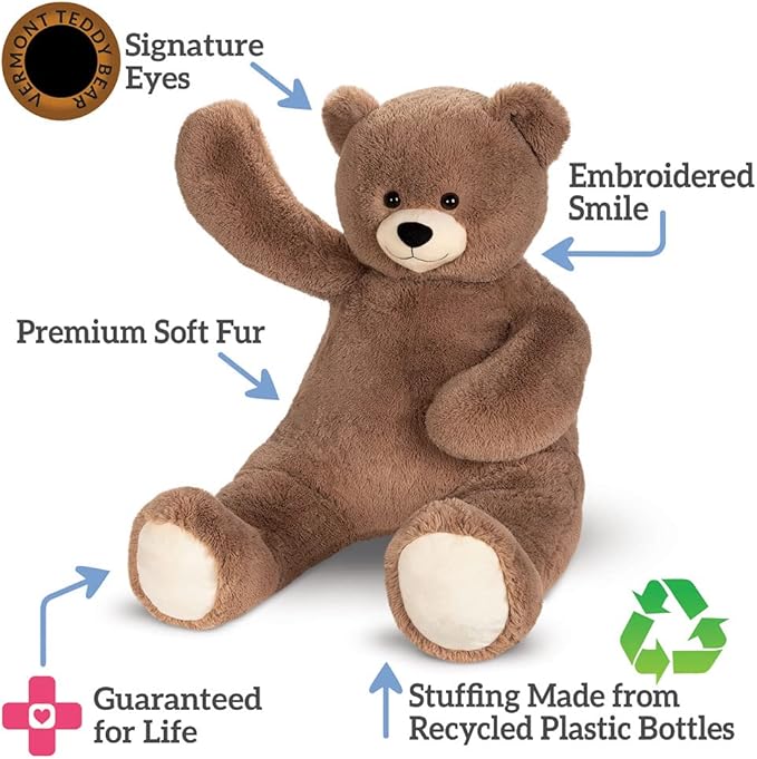 Vermont Teddy Bear Giant Teddy Bear Stuffed Animal | 4 Foot Teddy Bear Plush Toy | Emotional Support Plush for Baby Shower Decorations for Kids and Adults | Crafted in the USA