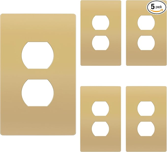 TG Mid-Size Screwless Duplex Wall Plate, Child Safe Receptacle Outlet Cover, Medium Size 1-Gang 4.88" H x 3.11" L, Polycarbonate Thermoplastic, UL Listed, SP-MS1-GD5P, Gold (5 Pack)