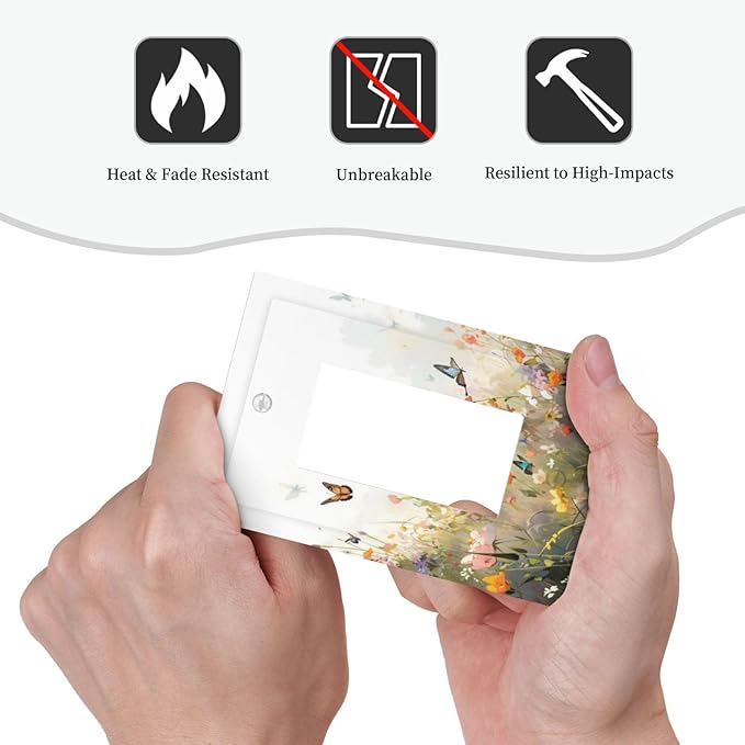 Wildflowers Watercolor Floral Colorful Butterfly Decorative Outlet Covers 1 Gang Single Rocker Light Switch Cover Plate Wall Plates GFCI Faceplate for Farmhouse Bed Room Decor