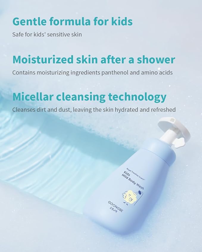 GOONGBE Kids Travel Toiletry Set – 4-in-1 TSA Carry-On Kit with Shampoo, Body Wash, Face Cleanser (Sunscreen Removal) & Lotion, Silicone-Free Low pH for Sensitive Skin1oz Each