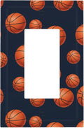 Basketball Single Rocker Switch Cover - 1-Gang Standard US Size Sports Design Navy Blue Light Switch Covers, Vintage Basketball for Boys Room