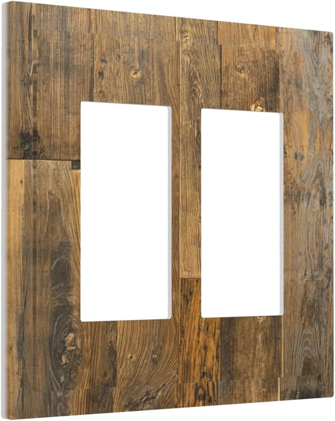 Brown Wood Vintage Rustic Old Board Decorative Outlet Covers 2 Gang Double GFCI Rocker Electrical Wall Panels Light Switch Cover Plate for Farmhouse Home Decor