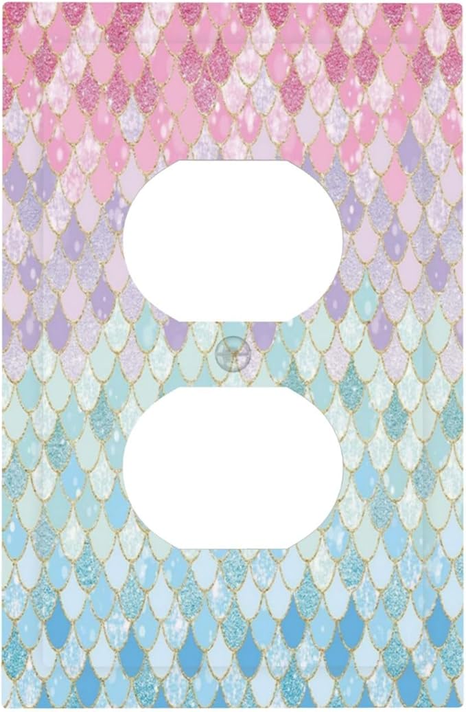 Colorful Mermaid Scales 1 Gang Outlet Plate Covers Decorative Single Duplex Wall Plate Electrical Receptacle Light Switch Cover Art Faceplate Switchplate for Girls Bedroom Nursery Living Room Decor