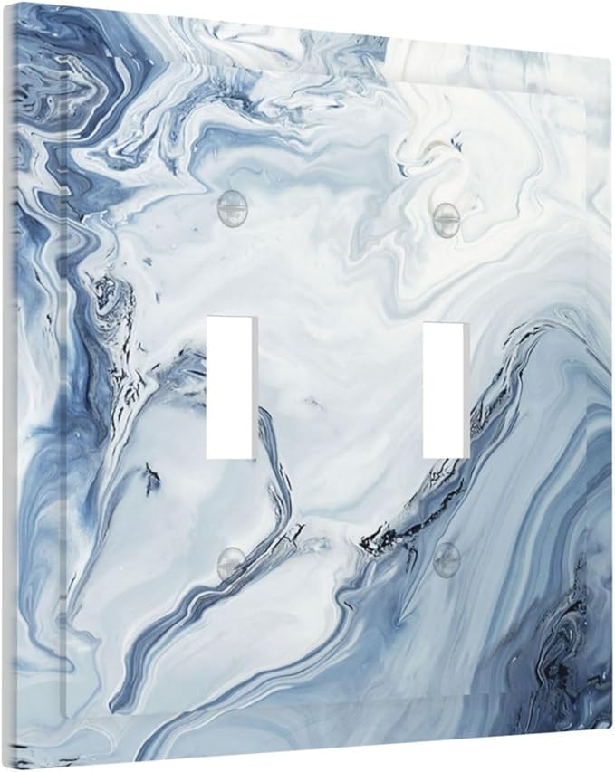 Decorative Switch Plates Blue Marble Pattern 2 Gang Double Toggle Wall Plate Outlet Light Switch Cover Electrical Faceplate for Bedroom living Room Decor