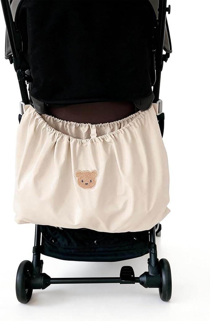 Universal Stroller Organizer, Nylon Stroller Storage Bag for Baby Essentials, Large Capacity Stroller Organizer Bag with Hook & Loop, Cargo Bag for Umbrella & Pet Stroller Accessories (Beige)