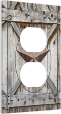 Rustic Western Texas Star Barn Door 1 Gang Outlet Plate Covers Decorative Single Duplex Wall Plate Electrical Receptacle Light Switch Cover Art Faceplate Switchplate for Farmhouse Living Room Decor