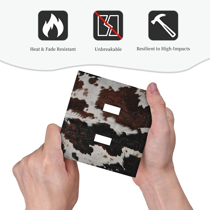 Cowhide Print Abstract Animal Fur Rustic Decorative Switch Plates 2 Gang Double Toggle Outlet Light Switch Cover Wall Plate Electrical Faceplate for Farmhouse Home Decor