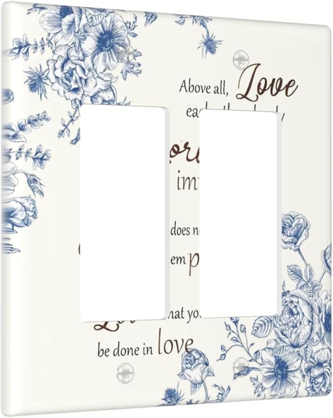 Decorative Outlet Covers Inspirational Quotes Blue Flower Floral 2 Gang Light Switch Cover Plate Double Rocker Wall Plates for Electrical Outlets Switch Plate Covers for Bedroom Home Decor