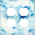 Watercolor Flower Blue White Large Floral Leaf Plants Outlet Covers 2 Gang Double Duplex Decorative Light Switch Covers Electrical Wallplates Socket Faceplate for Bedroom Living Room Decor
