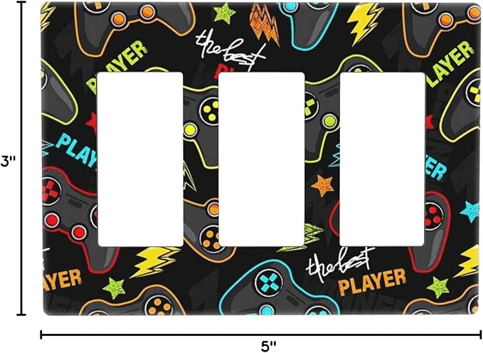Kid Boys Gamer Gaming Game 3 Gang Triple Rocker/Decora Light Switch Wall Plate Cover Decorative Electrical Faceplate Switchplate for Bathroom Living Room Decor