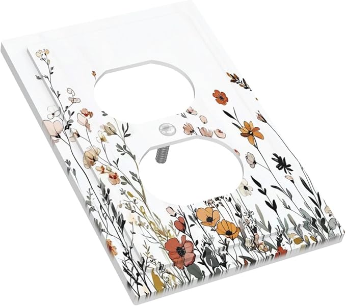 Outlet Covers Vintage Wildflower Colorful Plants Floral 1 Gang Duplex Light Switch Cover Decorative Switch Plates Electrical Receptacle Faceplate Wall Plate For Bed Room Living Room Decor