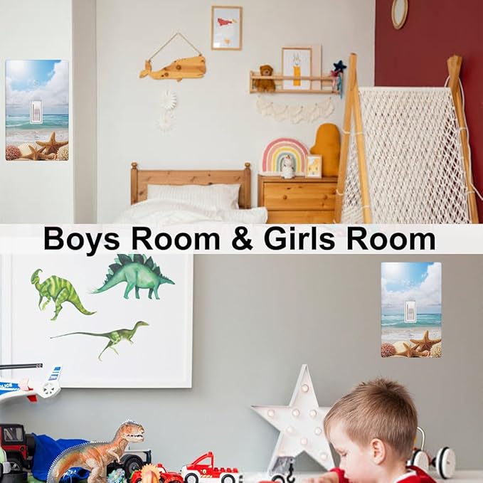 Ocean Beach Starfish Clouds 1-Gang Toggle Light Switch Plate, Coastal Wall Plate for Bathroom, Bedroom, Beach House & Sunroom
