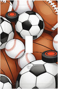 All-Star Sports Balls Collage 1-Gang Toggle Light Switch Plate, Football Baseball Soccer Game Day Themed Decorative Wall Plate for Boy's Bedroom