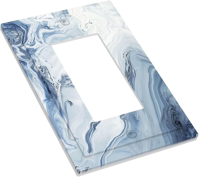 Decorative Outlet Covers Blue Marble Pattern 1 Gang Single Rocker Light Switch Cover Plate Wall Plates GFCI Faceplate for Bedroom living Room Decor