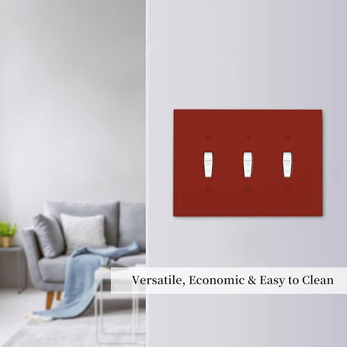 Decorative Brown/Wine Red 3 Gang Toggle Light Switch Wall Plate Cover Triple Toggle, Dark Solid Red Three Toggle Decorator Light Switch Face Wallplate Oversized