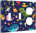 Cute Ocean Dolphin Marine Animal Kids 3-Gang 2-Toggle 1-Duplex Device Combination Wall Plate Funny Blue Dinosaur Decorative Combo Double Toggle/Single Duplex Receptacle Outlet Light Switch Cover Plate