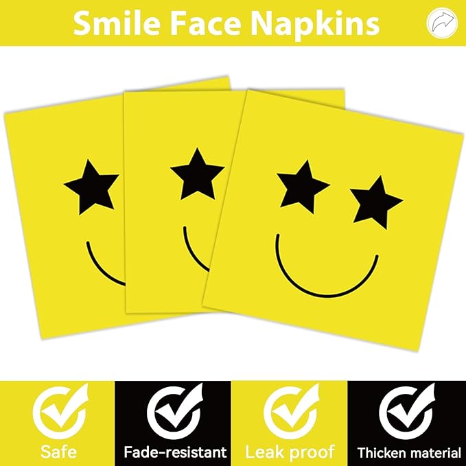 96PCS Smile Face Paper Plates and Napkins Yellow Smile Face Birthday Party Supplies for 24 Guests Preppy Disposable Dinnerware Set Preppy Cake Tableware Party Decorations for Bachelorette Baby Shower