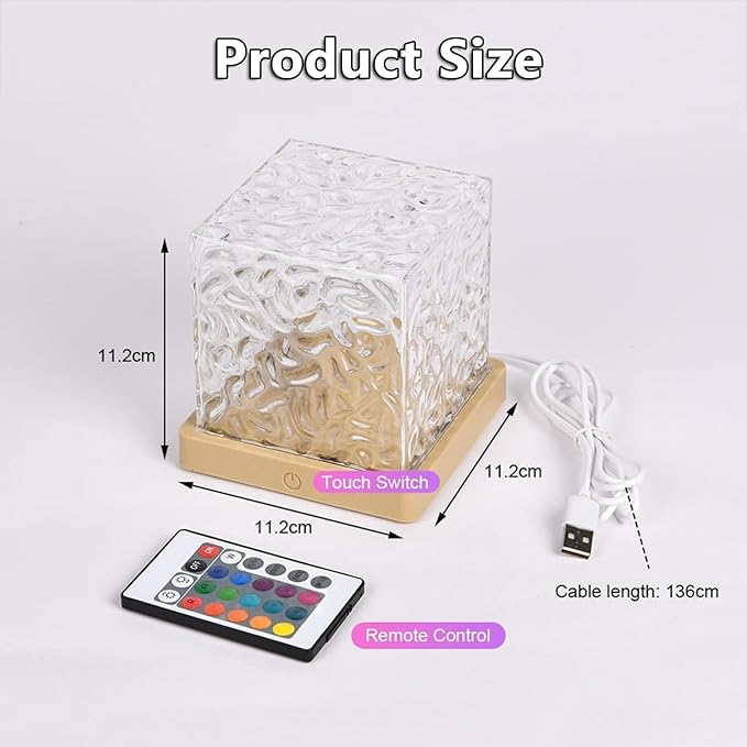 Ocean Wave Projector Light, 16-Color LED Cube Lamp with Remote, 3D Water Ripple Projection, Romantic Ambient Lighting for Kids Room, Relaxation, Bedroom, Bathroom & Night Light