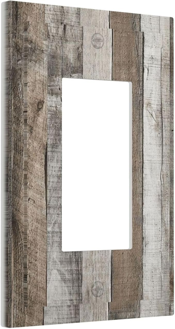 Natural Grey Wood Vintage Faux Wood Grain Decorative Outlet Covers 1 Gang Single Rocker Light Switch Cover Plate Wall Plates GFCI Faceplate for Farmhouse Home Decor