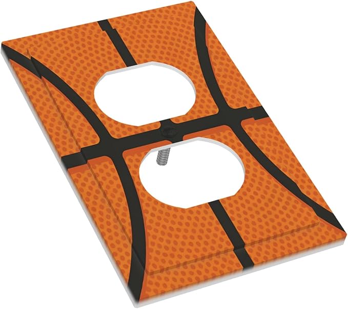 Vintage Basketball Texture Duplex Wall Plate - 1-Gang Standard US Size Sports Themed Kids Room Design Outlet Covers for Boy's Bedroom Decor