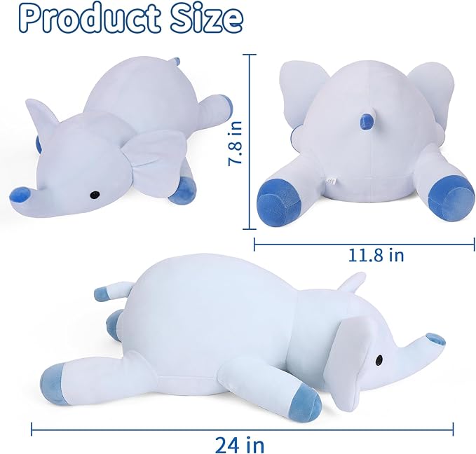 Elephant Weighted Stuffed Animals 24 in 4.2lbs, Comfortable Weighted Elephant Stuffed Animal Plushies Gifts for Adults, Kids, Girls and Boys