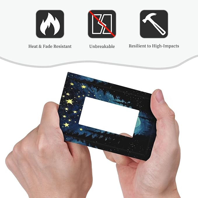 Decorative Outlet Covers Blue Starry Sky Forest Painted Star Pine Tree Oil Painting 1 Gang Single Rocker Light Switch Cover Plate Wall Plates GFCI Faceplate for Bedroom Cabin Decor