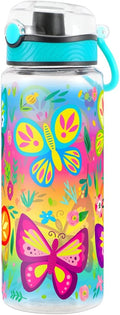 Home Tune Cute Water Bottle for School Kids Girls, BPA FREE Tritan & Leak Proof & Easy Clean & Carry Handle, 23oz/ 680ml - Butterfly