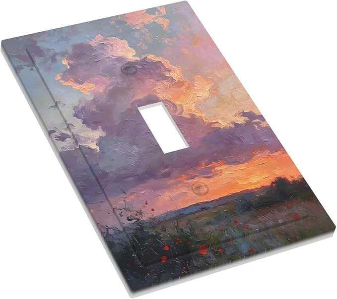 Abstract Sunset Dusk Natural Scenery Wild Flowers Decorative Light Switch Cover 1 Gang Single Toggle Device Electrical Faceplate Switchplates Decorator Outlet Wall Plate for Farmhouse Bedroom Decor