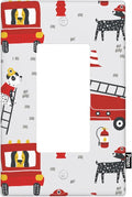 Cute Cartoon Fireman Single Rocker Wall Plate Firefighter Fire Truck Decorator Rocker Switch Plate Decorative 1 Gang Lightswitch Cover Home & Office