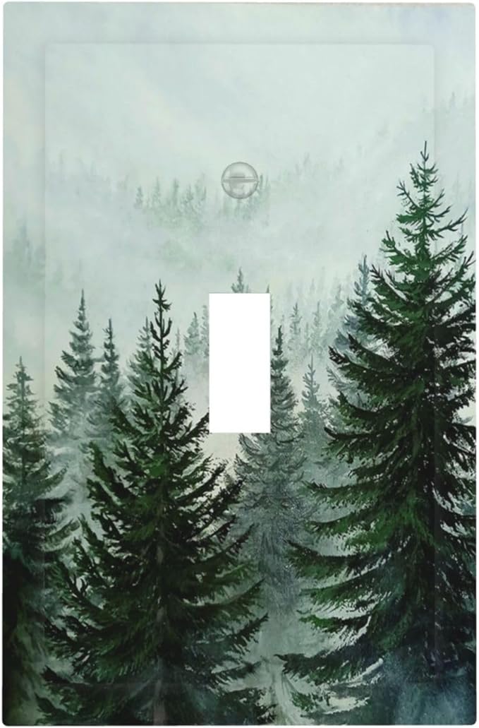 Forest Pinetrees Misty Landscape Nature Decorative Light Switch Cover 1 Gang Single Toggle Device Electrical Faceplate Switchplates Decorator Outlet Wall Plate for Bedroom Farmhouse Decor