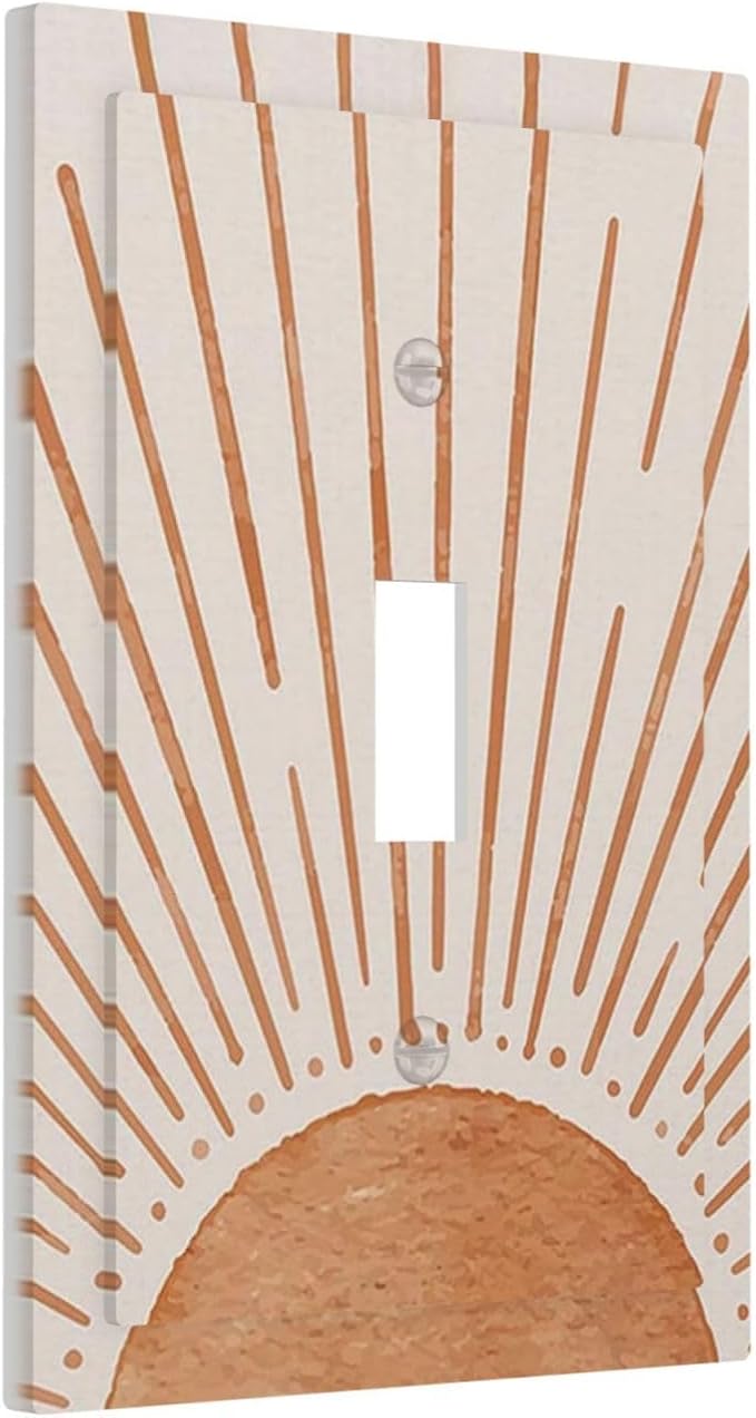 Orange Vintage 70s Hippie Sunrise Sunset Retro Mid Century Abstract Art Boho Sun 1 Gang Electrical Single Toggle Device Switch Wallplate Jumbo Size Decorative Light Switch Cover Faceplate Switchplate