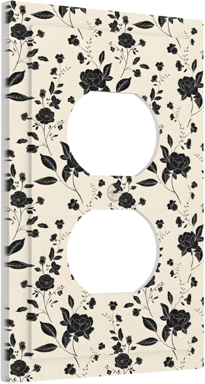 Black Rose Dark Romance Wildflowers Floral Outlet Covers 1 Gang Duplex Light Switch Cover Decorative Switch Plates Electrical Receptacle Faceplate Wall Plate for Bedroom Living Room Decor