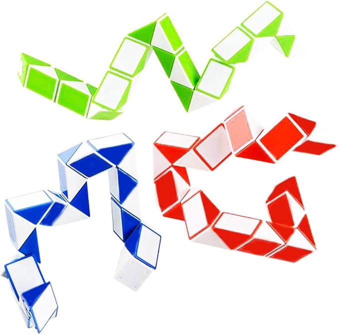 The Dreidel Company 3-Pack Snake Cube Three Assorted Colors Twist Puzzle Magic Snake Sensory Fidget Toys Collection Brain Teaser Party Favors Game for Kids Adults Teens, 3.25" x 2.25" (3-Pack)