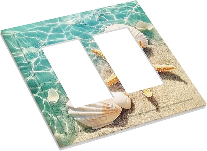 Decorative Outlet Covers Sea Shells And Star Fish In Ocean Beach 2 Gang Double Gfci Rocker Electrical Wall Panels Light Switch Cover Plate For Bathroom Home Decor