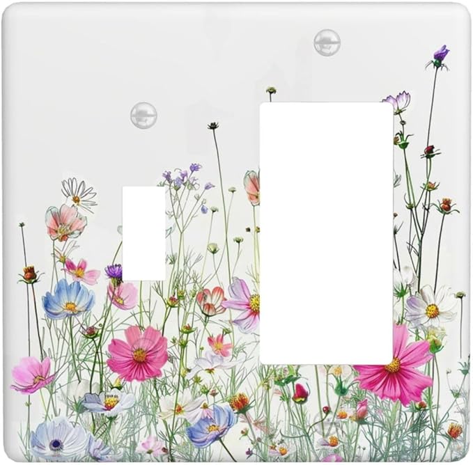 Outlet Covers Boho Colorful Flowering Plant Wild Flower 1 Toggle 1 Rocker Combination Decorative Wall Plate Electrical Switch Plates Light Switch Cover Plate For Bed Room Living Room
