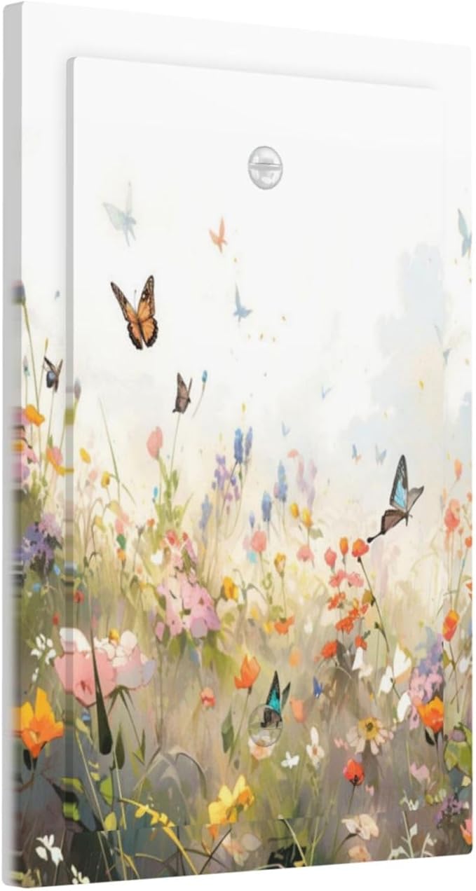 Wildflowers Watercolor Floral Colorful Butterfly Light Switch Cover Plate 1 Gang No Device Blank Electrical Wall Plates Faceplate Decorative Switch Plate for Farmhouse Bed Room Decor