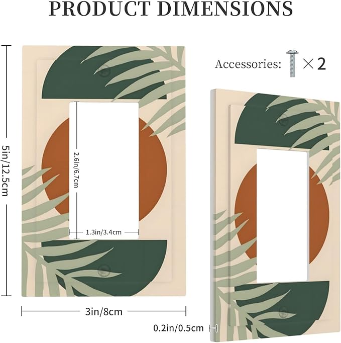 Outlet Covers Vintage Boho Sun Leaf 1 Gang Duplex Light Switch Cover Plate Decorative Wall Plates Electrical Switchplate Receptacle for Bathroom Bedroom Decor（2 Pack）