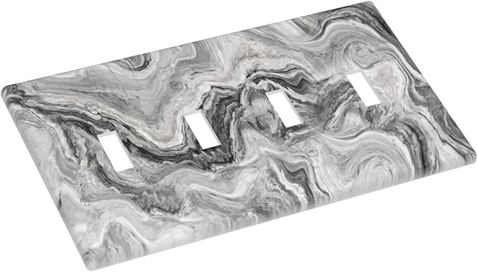 Beautiful Grey Marble Texture Simple Abstract Print Light Switch Covers Quad Toggle Electrical Faceplate 4 Gang Wall Plate Decorative Switch Plates for Bathroom Kitchen Decor