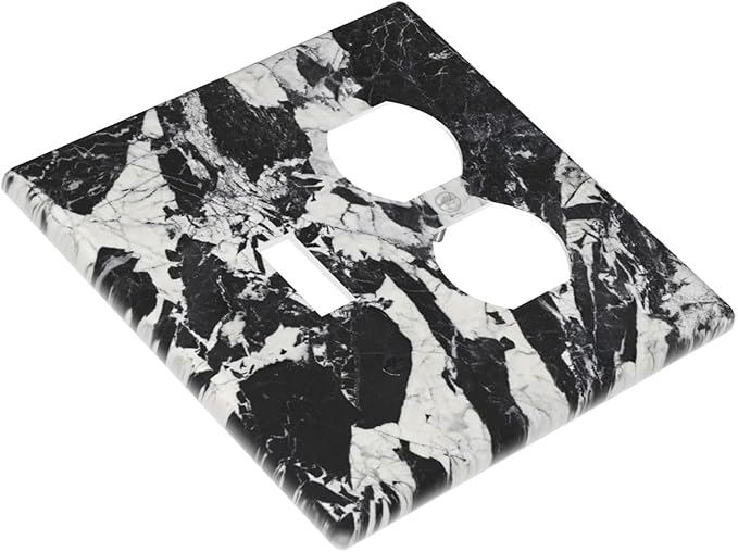Black White Marble Abstract Luxury Wallplates 1 Toggle 1 Duplex Switch Plate Electrical GFCI Faceplate Decorative Light Switch Covers for Bathroom Kitchen Decor