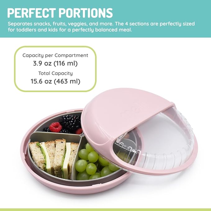 melii Bento Spin Lunch & Snack Container, Food Storage for Kids, BPA-Free, Dishwasher Safe – 4 Compartments, Pink