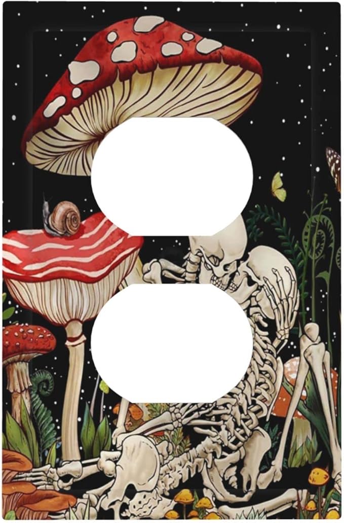 Mushroom Skull Skeleton Moon 1 Gang Outlet Plate Decorative Duplex Outlet Covers Electrical Receptacle Lightswitch Star Plants Flora Faceplate 5" X 3"