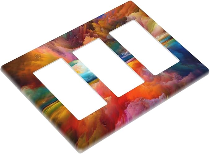 Light Switch Cover Plate Iridescent Abstract Colorful Clouds 3 Gang Decorative Switch Plates Rainbow Triple Rocker GFCI Outlet Covers Receptacle Cover for Bathroom Home Decor