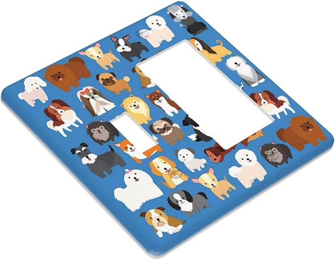 Cute Animal Dogs Puppy Decorative Outlet Cover 1 Toggle 1 Rocker Light Switch Plate Cover Electricity Receptacles Plates For Home Kitchen Living Bedroom 4.5 * 4.5
