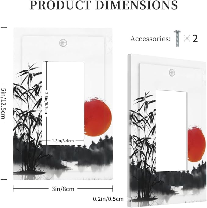 Decorative Outlet Covers Artistic Describe Black Bamboo Japanese Red Sun 1 Gang Single Decora GFCI Device Light Switch Covers Plate 1 Rocker Wall Plate Jumbo Switch Cover Plate