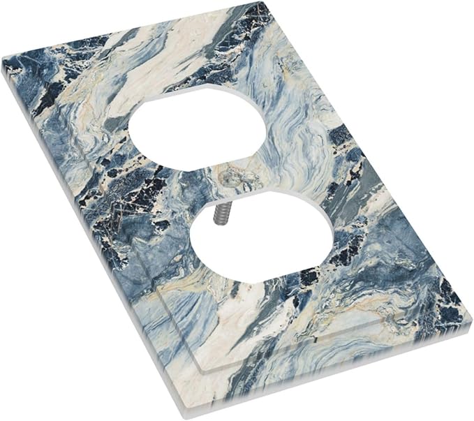 Outlet Covers Blue Grey Marbling Modern Abstract Design 1 Gang Duplex Electrical Receptacle Faceplate Light Switch Cover Wall Plate Decorative Switch Plates for Bedroom living Room Decor