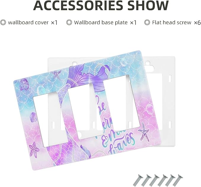 Purple Mermaid Tail Scales 3 Gang Triple Rocker/Decorator Light Switch Wall Plate Cover Decorative Gfci Electrical Faceplate Switchplate Room Decorate
