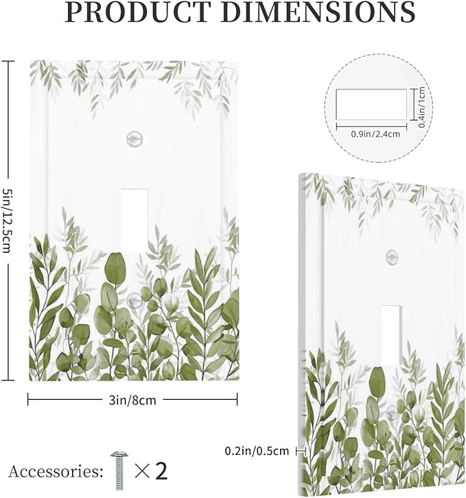 Green Eucalyptus Plant Leaves Vine Decorative Light Switch Cover 1 Gang Single Toggle Device Electrical Faceplate Switchplates Decorator Outlet Wall Plate for Bed Room Living Room Decor